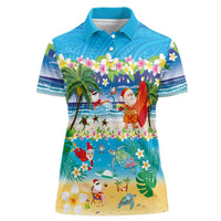 Polynesian Merry Christmas Women Polo Shirt Funny Santa Beach Tropical Plant and Turtle LT03 Female Multicolor - Polynesian Pride