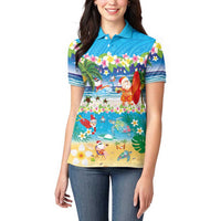 Polynesian Merry Christmas Women Polo Shirt Funny Santa Beach Tropical Plant and Turtle LT03 - Polynesian Pride