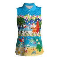 Polynesian Merry Christmas Women Sleeveless Polo Shirt Funny Santa Beach Tropical Plant and Turtle - Polynesian Pride
