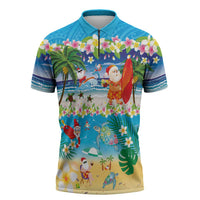 Polynesian Merry Christmas Zipper Polo Shirt Funny Santa Beach Tropical Plant and Turtle LT03 Multicolor - Polynesian Pride