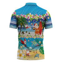 Polynesian Merry Christmas Zipper Polo Shirt Funny Santa Beach Tropical Plant and Turtle LT03 - Polynesian Pride