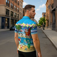 Polynesian Merry Christmas Zipper Polo Shirt Funny Santa Beach Tropical Plant and Turtle LT03 - Polynesian Pride
