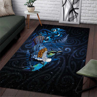 Aotearoa Matariki Area Rug Maori Tribal with Silver Fern and Tui Bird Galaxy Style - Polynesian Pride
