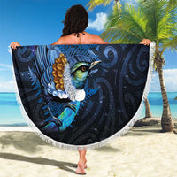 Aotearoa Matariki Beach Blanket Maori Tribal with Silver Fern and Tui Bird Galaxy Style - Polynesian Pride