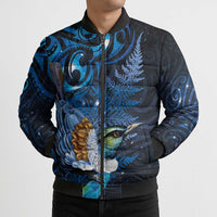 Aotearoa Matariki Bomber Puffer Jacket Maori Tribal with Silver Fern and Tui Bird Galaxy Style - Polynesian Pride