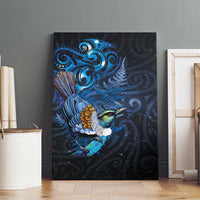 Aotearoa Matariki Canvas Wall Art Maori Tribal with Silver Fern and Tui Bird Galaxy Style - Polynesian Pride