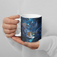 Aotearoa Matariki Ceramic Mug Maori Tribal with Silver Fern and Tui Bird Galaxy Style - Polynesian Pride