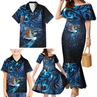 Aotearoa Matariki Family Matching Mermaid Dress and Hawaiian Shirt Maori Tribal with Silver Fern and Tui Bird Galaxy Style LT03 - Polynesian Pride