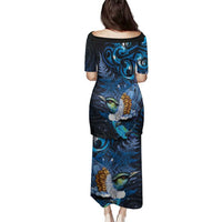 Aotearoa Matariki Family Matching Puletasi and Hawaiian Shirt Maori Tribal with Silver Fern and Tui Bird Galaxy Style - Polynesian Pride