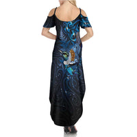 Aotearoa Matariki Family Matching Summer Maxi Dress and Hawaiian Shirt Maori Tribal with Silver Fern and Tui Bird Galaxy Style LT03 - Polynesian Pride