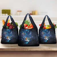 Aotearoa Matariki Grocery Bag Maori Tribal with Silver Fern and Tui Bird Galaxy Style - Polynesian Pride