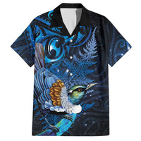 Aotearoa Matariki Hawaiian Shirt Maori Tribal with Silver Fern and Tui Bird Galaxy Style LT03 Navy - Polynesian Pride