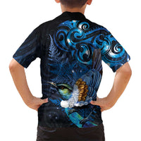 Aotearoa Matariki Kid Hawaiian Shirt Maori Tribal with Silver Fern and Tui Bird Galaxy Style LT03 - Polynesian Pride