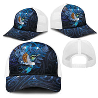 Aotearoa Matariki Mesh Trucker Cap Maori Tribal with Silver Fern and Tui Bird Galaxy Style - Polynesian Pride