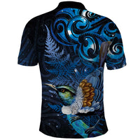Aotearoa Matariki Polo Shirt Maori Tribal with Silver Fern and Tui Bird Galaxy Style LT03 - Polynesian Pride