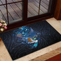 Aotearoa Matariki Rubber Doormat Maori Tribal with Silver Fern and Tui Bird Galaxy Style - Polynesian Pride