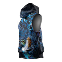 Aotearoa Matariki Sleeveless Hoodie Maori Tribal with Silver Fern and Tui Bird Galaxy Style - Polynesian Pride