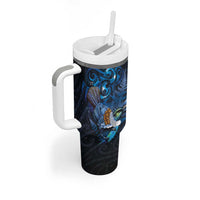 Aotearoa Matariki Tumbler With Handle Maori Tribal with Silver Fern and Tui Bird Galaxy Style - Polynesian Pride