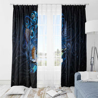 Aotearoa Matariki Window Curtain Maori Tribal with Silver Fern and Tui Bird Galaxy Style - Polynesian Pride