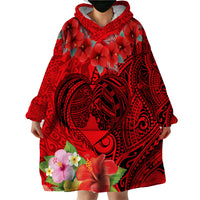 Personalised Hawaii Valentine Day Wearable Blanket Hoodie Couple Love Heart mix Hibiscus and Polynesian Tattoo LT03 - Polynesian Pride