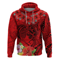 Personalised Hawaii Valentine Day Zip Hoodie Couple Love Heart mix Hibiscus and Polynesian Tattoo LT03 Pullover Hoodie Red - Polynesian Pride