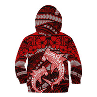 Polynesian Shark Valentine Day Kid Hoodie Hibiscus and Tribal Tattoo Red Style LT03 - Polynesian Pride