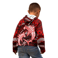 Polynesian Shark Valentine Day Kid Hoodie Hibiscus and Tribal Tattoo Red Style LT03 - Polynesian Pride