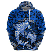 Polynesian Shark Valentine Day Hoodie Hibiscus and Tribal Tattoo Blue Style LT03 - Polynesian Pride