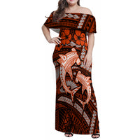 Polynesian Shark Valentine Day Family Matching Off Shoulder Maxi Dress and Hawaiian Shirt Hibiscus and Tribal Tattoo Orange Style LT03 Mom's Dress Orange - Polynesian Pride
