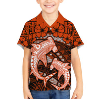 Polynesian Shark Valentine Day Family Matching Off Shoulder Maxi Dress and Hawaiian Shirt Hibiscus and Tribal Tattoo Orange Style LT03 Son's Shirt Orange - Polynesian Pride