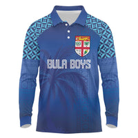 Custom Fiji Football-Towards World Cup 2026 Long Sleeve Polo Shirt LT03 Blue - Polynesian Pride
