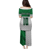 Custom Hawaii Volleyball-Kakau Motif Green Color Family Matching Puletasi and Hawaiian Shirt