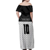 Custom Hawaii Volleyball-Kakau Motif Grayscale Color Family Matching Off Shoulder Maxi Dress and Hawaiian Shirt