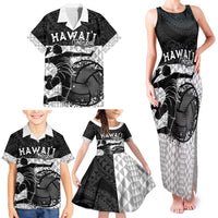 Custom Hawaii Volleyball-Kakau Motif Grayscale Color Family Matching Tank Maxi Dress and Hawaiian Shirt