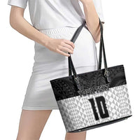 Custom Hawaii Volleyball-Kakau Motif Grayscale Color Leather Tote Bag