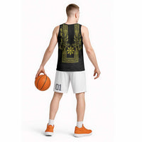 Philippines Barong Style Basketball Jersey with Polynesian Art and Leaf Motif Black-Gold Color LT03 - Polynesian Pride