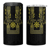 Philippines Barong Style 4 in 1 Can Cooler Tumbler with Polynesian Art and Leaf Motif Black-Gold Color