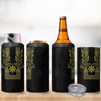 Philippines Barong Style 4 in 1 Can Cooler Tumbler with Polynesian Art and Leaf Motif Black-Gold Color