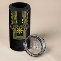 Philippines Barong Style 4 in 1 Can Cooler Tumbler with Polynesian Art and Leaf Motif Black-Gold Color