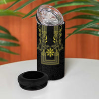 Philippines Barong Style 4 in 1 Can Cooler Tumbler with Polynesian Art and Leaf Motif Black-Gold Color