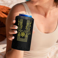 Philippines Barong Style 4 in 1 Can Cooler Tumbler with Polynesian Art and Leaf Motif Black-Gold Color