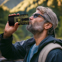 Philippines Barong Style 4 in 1 Can Cooler Tumbler with Polynesian Art and Leaf Motif Black-Gold Color