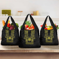 Philippines Barong Style Grocery Bag with Polynesian Art and Leaf Motif Black-Gold Color