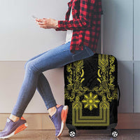 Philippines Barong Style Luggage Cover with Polynesian Art and Leaf Motif Black-Gold Color LT03 - Polynesian Pride