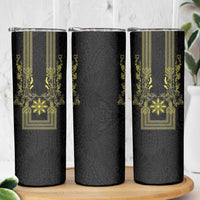 Philippines Barong Style Skinny Tumbler with Polynesian Art and Leaf Motif Black-Gold Color LT03 - Polynesian Pride