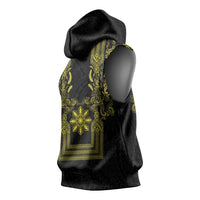 Philippines Barong Style Sleeveless Hoodie with Polynesian Art and Leaf Motif Black-Gold Color LT03 - Polynesian Pride