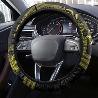 Philippines Barong Style Steering Wheel Cover with Polynesian Art and Leaf Motif Black-Gold Color