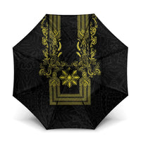 Philippines Barong Style Umbrella with Polynesian Art and Leaf Motif Black-Gold Color