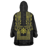 Philippines Barong Style Wearable Blanket Hoodie with Polynesian Art and Leaf Motif Black-Gold Color LT03 - Polynesian Pride