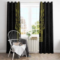 Philippines Barong Style Window Curtain with Polynesian Art and Leaf Motif Black-Gold Color